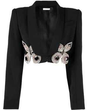 Area Crystal-embellished Cropped Wool Blazer - Black