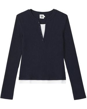 B+ AB Ribbed-Knit Layered T-Shirt - Blue