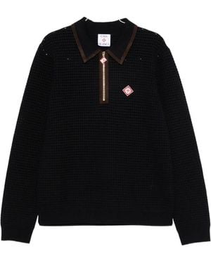 CASABLANCA Waffle-Knit Zip-Up Jumper - Black