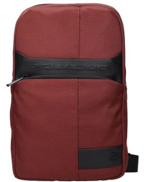 Piquadro Leather-Trim Crossbody Backpack - Red
