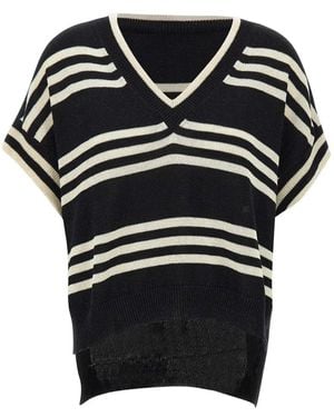 Kaos Jersey a rayas con cuello en V - Negro
