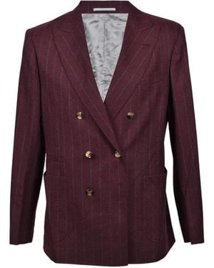 Brunello Cucinelli Pinstripe Double-Breasted Suit - Purple