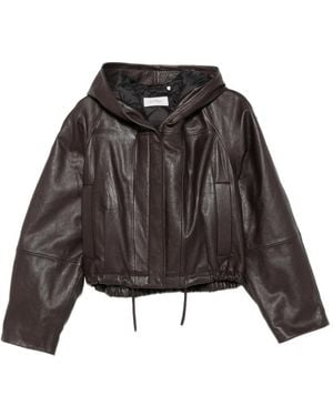 Sportmax Hooded Leather Jacket - Black
