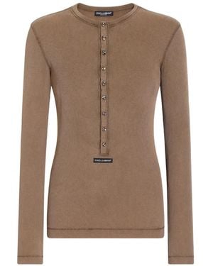 Dolce & Gabbana T-Shirt Serafino À Design Côtelé - Brown