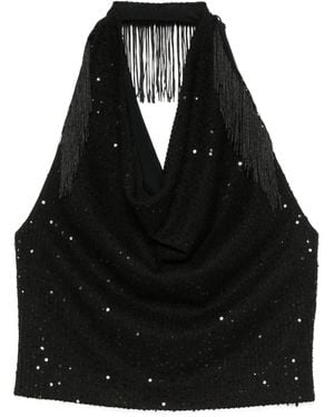 IRO Sequin-Embellished Fringe Top - Black