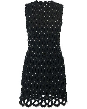 Carolina Herrera Embellished Crochet Knit Sleeveless Mini Dress - Black