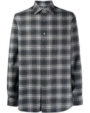 Xacus Plaid-Check Print Shirt - Gray