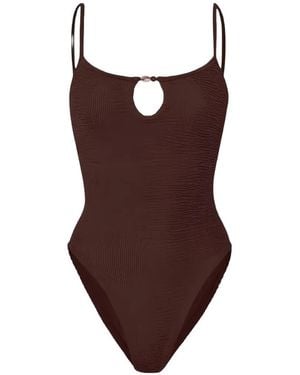 Hunza G Mia Crinkle-Effect Swimsuit - Brown
