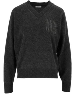 Peserico Beaded V-Neck Sweater - Black