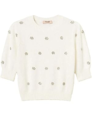 Twinset Puff-Sleeve Embellished Jumper - White
