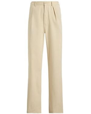 Ralph Lauren Pleated-Front Suede-Trimmed Trousers - Natural