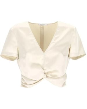 Patrizia Pepe Twist-Front Satin Top - Natural