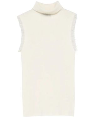 Le Petite Pulle Fringed Sleeveless Sweater - White
