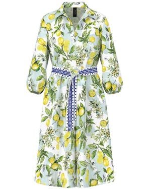 Marc Cain Lemon-Print Belted Midi Dress - White