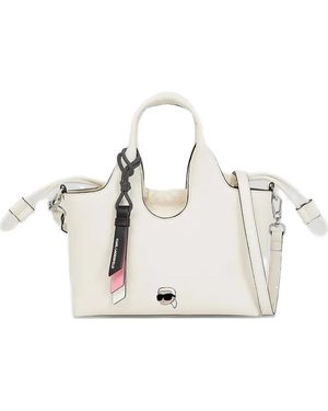 Karl Lagerfeld Small Ikon Grainy Tote Bag - White