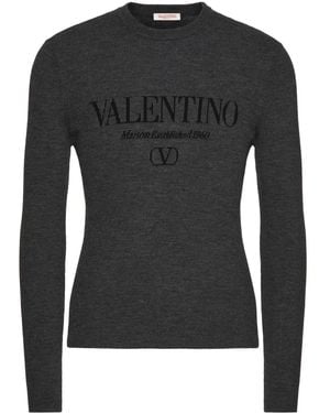 Valentino Garavani Logo-Intarsia Virgin-Wool Jumper - Black