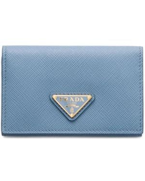 Prada Triangle-logo leather card holder - Blau