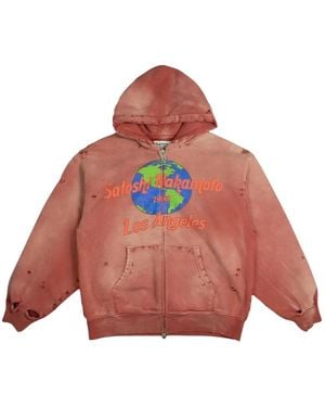 Satoshi Nakamoto Distressed-Finish Graphic-Print Hoodie - Pink