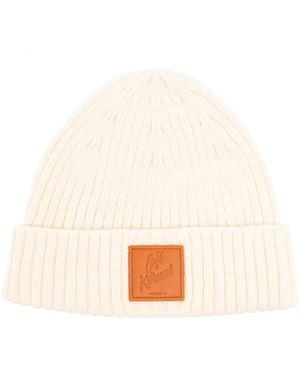 Café Kitsuné Logo-Patch Ribbed Knit Beanie - White