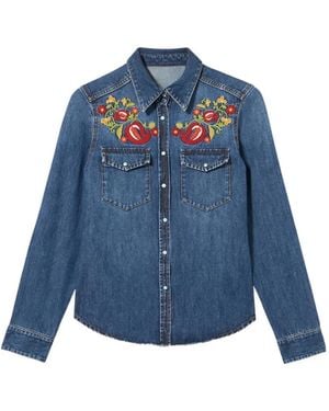 Fortela Brigitter Floral-Embroidered Shirt - Blue