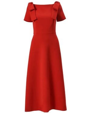 Carolina Herrera Bow-Shoulder Midi Dress - Red
