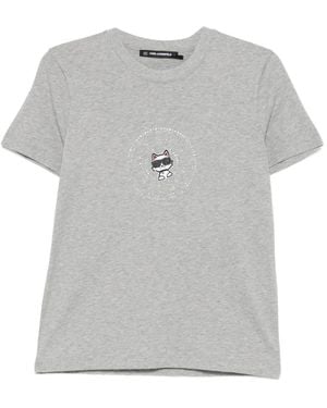 KARL LAGERFELD Ikon Rhinestone-Embellished Cotton T-Shirt - Grey