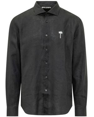 Palm Angels Logo-Embroidered Shirt - Black
