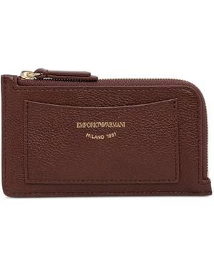 Emporio Armani Logo-Print Pebbled-Leather Wallet - Brown