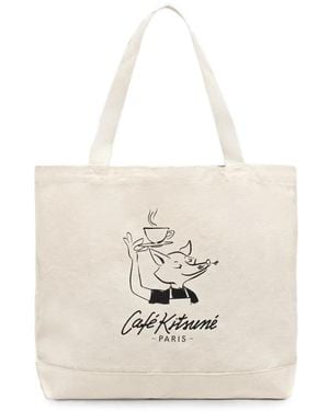 Café Kitsuné Logo-Print Tote Bag - White
