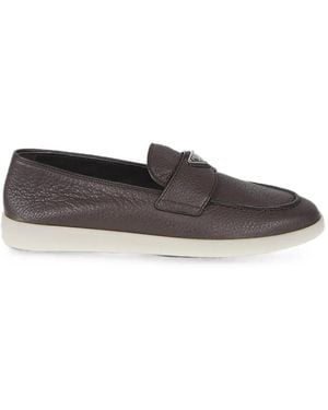 Prada Logo-Plaque Pebbled-Leather Loafers - Grey