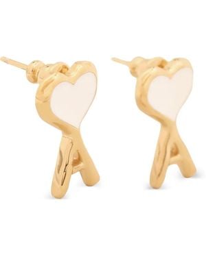 Ami Paris Brass Earrings With Hammered Ami De Coeur - Metallic