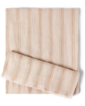 Brunello Cucinelli Linen Scarf With Sparkling Regimental Stripes - Natural