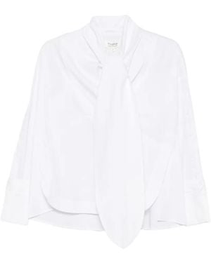 Psophia Tie-Neck Button-Cuff Blouse - White
