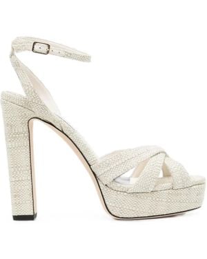 Jimmy Choo Kove 120 Natural Fine Raffia-Effect Platform Sandals - White