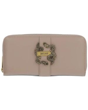 Just Cavalli Snake-Plaque Zip-Around Wallet - Gray