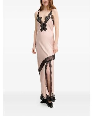 Herskind Seidenkleid mit Spitzeneinsatz - Natur