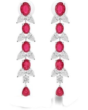 HYT Jewelry Ruby And Diamond Dangling Earrings - White