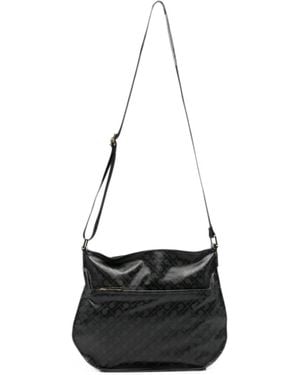 Gherardini Monogram-Print Logo-Plaque Crossbody Bag - Black