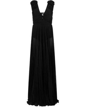 Philipp Plein Floral-Detail Pleated Maxi Dress - Black