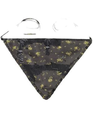 Ganni Floral-Print Ruffled Scarf - Grey
