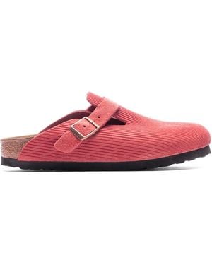 Birkenstock Boston "Corduroy Sienna" Suede Mules - Pink