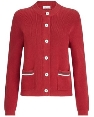 Brunello Cucinelli Ribbed Pocket Cardigan - Red