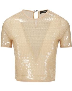 Mugler Short-Sleeved Sequinned Blouse - Natural