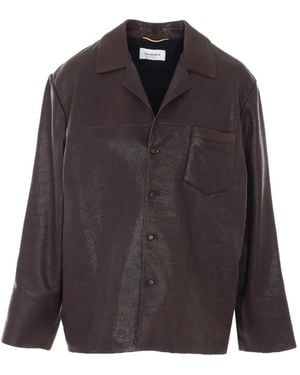 Saint Laurent Button-Up Leather Jacket - Brown