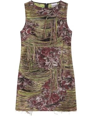 Ganni Tapestry Fringed Mini Dress - Brown