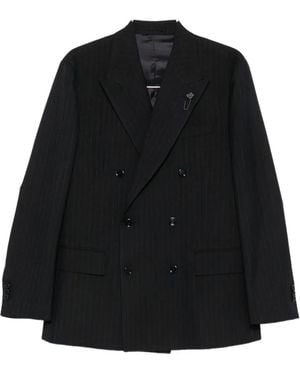Lardini Pinstripe Double-Breasted Blazer - Black