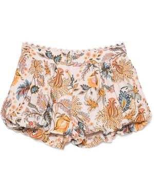 FARM Rio Floral-Print Puff-Ball Shorts - Natural