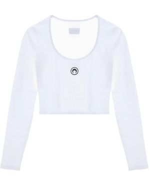 Marine Serre Top Girocollo Con Ricamo Logo - Bianco