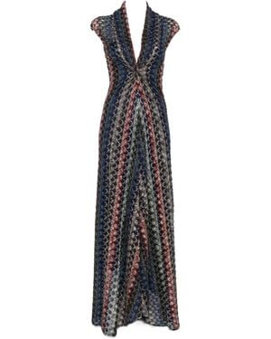 Missoni Chevron-Knit V-Neck Dress - White