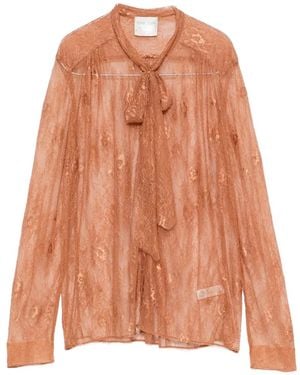 forte_forte Lace Pussy-Bow Shirt - Orange
